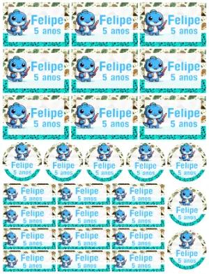 Etiquetas Escolares Dinossauro Azul Modelo Editável para Imprimir