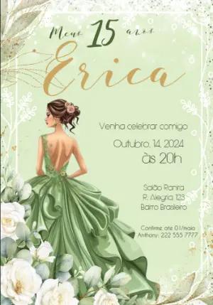 Convite de 15 Anos Verde e Dourado Modelo Editável