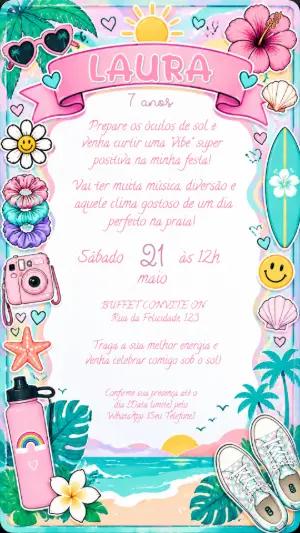 Convite Digital Aniversário Vibe de Verão Editável
