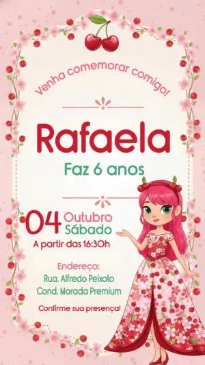 Convite de Aniversário Infantil Tema Cerejinha para Editar