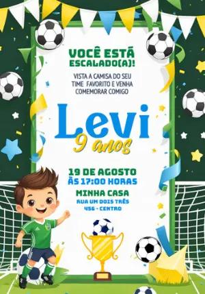 Convite de Aniversário Futebol Infantil para Editar e Enviar