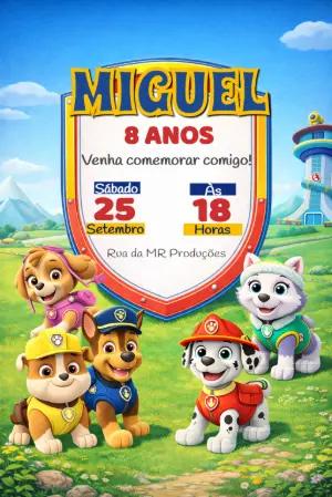 Convite Digital Infantil Patrulha Canina para Editar