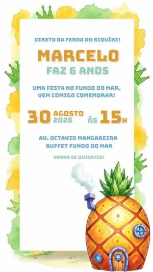 Convite Aniversário Bob Esponja Fundo do Mar para Editar Online