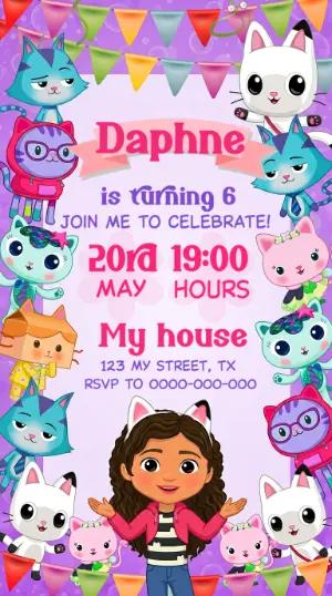 Dollhouse Cats Birthday Party Invitation - Editable Template