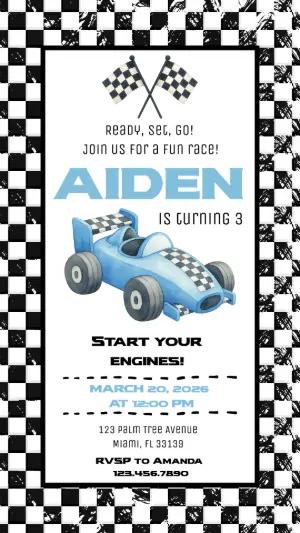 Editable Race Car Birthday Invitation Template for Boys