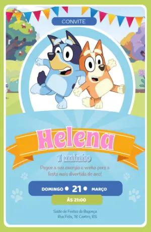 Convite de Aniversário Bluey e Bingo Colorido para Editar