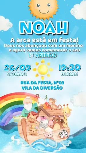 Convite de Aniversário Arca de Noé Fofo para Editar Online