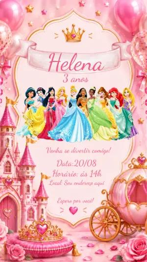 Convite Digital Aniversário Princesas da Disney