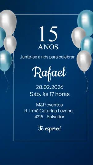 Convite de 15 Anos Masculino Azul Elegante para Editar