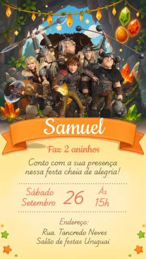 Convite de Aniversário Como Treinar o Seu Dragão Editável