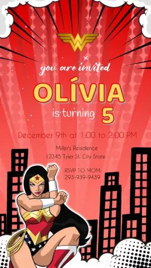 Animated Baby Wonder Woman Birthday Video Invitation to Edit