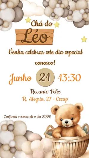 Convite Chá de Bebê Ursinho Neutro Editável