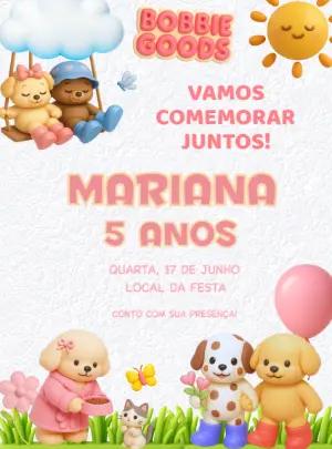 Convite Aniversário Boobie Goods com Animais Fofos para Editar