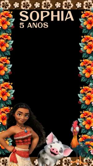 Moldura para Storiies Aniversário Moana Tropical Editável