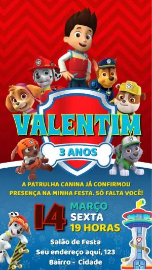 Convite Aniversário Patrulha Canina com Personagens para Editar
