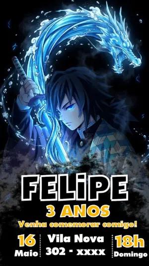 Convite de Aniversário Demon Slayer Editável (Kimetsu no Yaiba)