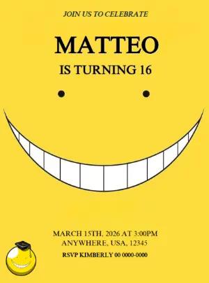 Assassination Classroom Themed Birthday Invitation Template