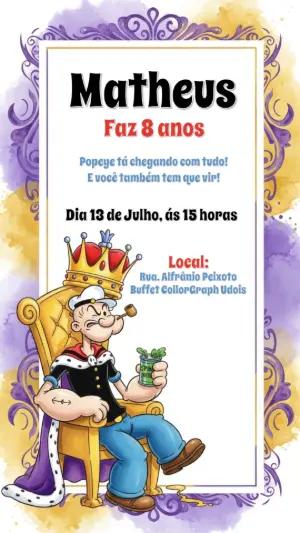 Convite de Aniversário Popeye para Editar Online