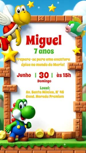 Convite de Aniversário Mario Bros com Personagens para Editar