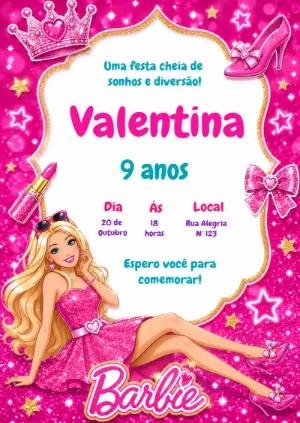 Convite de Aniversário Barbie Rosa para Editar Online