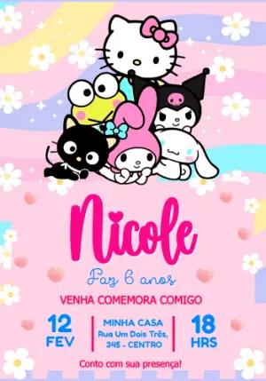 Convite Digital Festa Hello Kitty e Turma para Editar