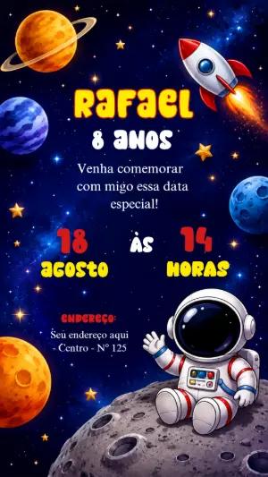 Convite de Aniversário Astronauta no Espaço para Editar