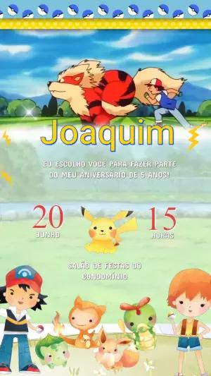 Convite Animado Aniversário Pokémon para Editar