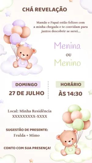 Convite Chá Revelação Ursinhos Aquarela para Editar Online