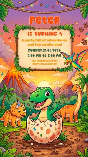 Cute Baby Dinosaur Birthday Invitation | Editable Template