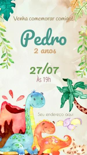 Convite Aniversário Dinossauro Baby para Editar Online