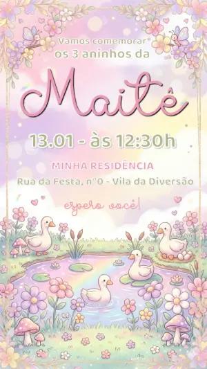 Convite de Aniversário Patinhos Fofos em Tons Pastéis Editável