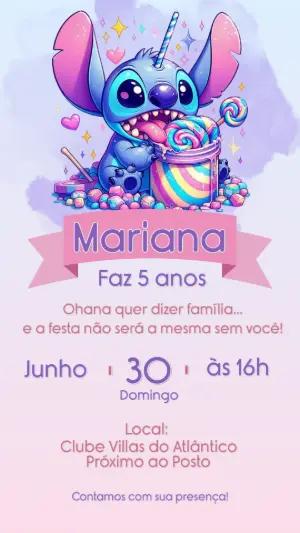 Convite Aniversário Stitch Candy para Editar Online