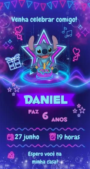 Convite Digital Stitch Festa Neon Editável