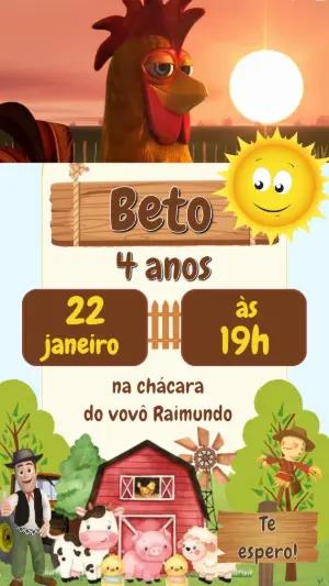 Convite Animado Fazendinha Infantil para Editar Online