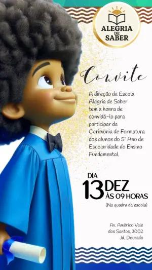 Convite de Formatura Menino Negro para Editar Online e Imprimir