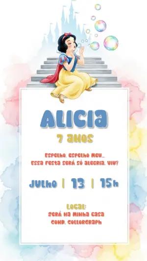 Convite Aniversário Branca de Neve Aquarela para Editar Online