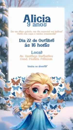 Convite de Aniversário Frozen com Elsa para Editar Online