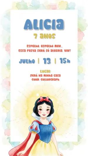 Convite Aniversário Branca de Neve Aquarela para Editar Online