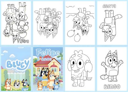 Mini Livro de Atividades Bluey para Colorir e Imprimir - Modelo Digital Editável