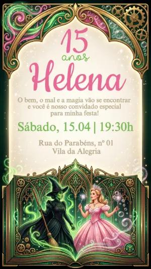 Convite de 15 Anos Tema Wicked Mágico para Editar