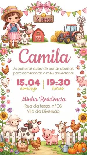 Convite de Aniversário Fazendinha Menina Editável