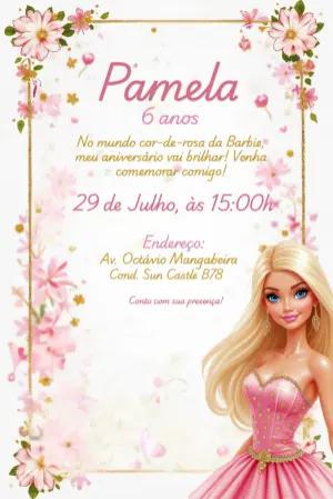 Convite de Aniversário Barbie para Editar Online