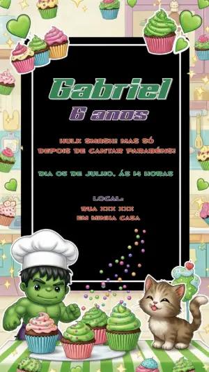 Convite Aniversário Hulk Confeiteiro para Editar Online