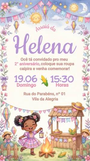 Convite Festa Junina Infantil Aquarela para Editar