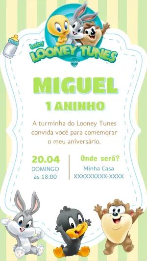 Convite Aniversário Baby Looney Tunes para Editar Online
