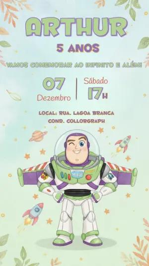 Convite de Aniversário Buzz Lightyear Aquarela para Editar