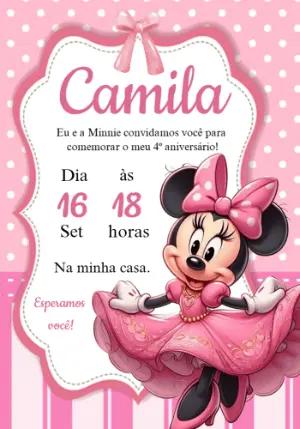 Convite Aniversário Minnie Rosa para Editar Online e Imprimir