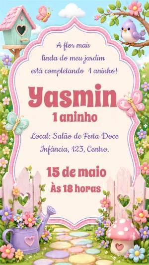 Convite de Aniversário Jardim Encantado com Flores Editável