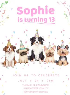 Cute Dog Party Birthday Invitation | Editable Template