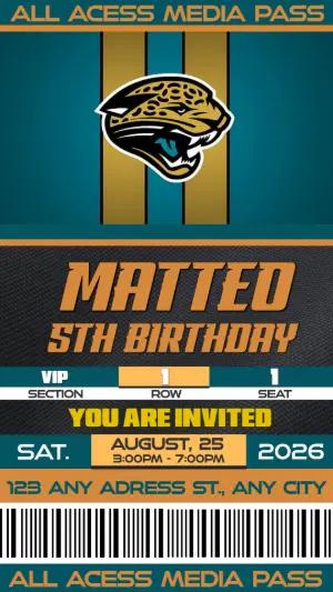 Editable Football Ticket Birthday Invitation NFL Jacksonville Jaguars